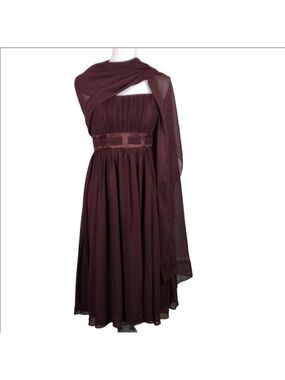 Mon Cheri Bridesmaid Chocolate Straight Pleated Bodice Knee Length Formal Dress